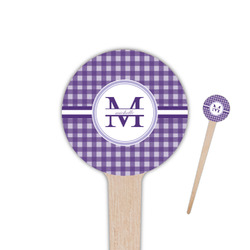 Gingham Print 4" Round Wooden Food Picks - Single Sided (Personalized)