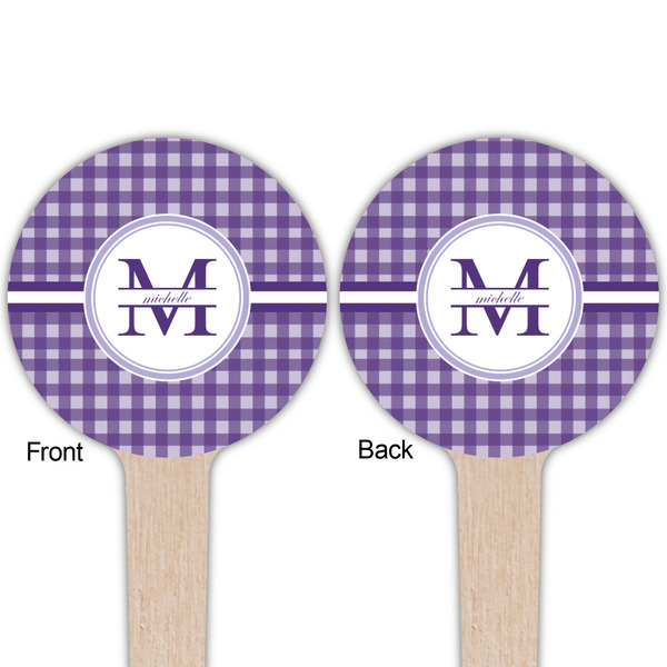 Gingham Print Wooden 4" Food Pick - Round - Double Sided - Front & Back