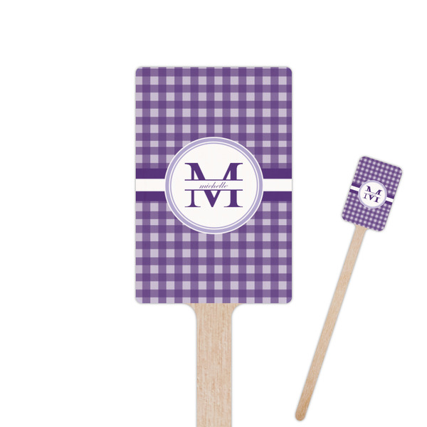 Custom Gingham Print 6.25" Rectangle Wooden Stir Sticks - Single Sided (Personalized)