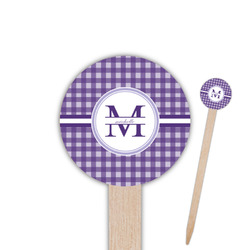 Gingham Print 6" Round Wooden Food Picks - Single Sided (Personalized)