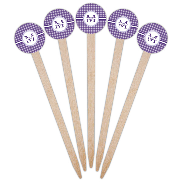 Gingham Print Wooden 6" Food Pick - Round - Fan View