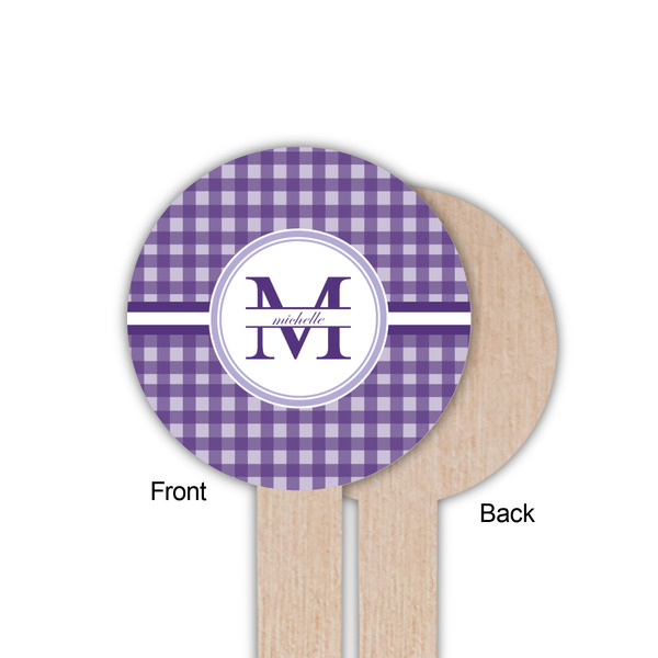 Gingham Print Wooden 6" Food Pick - Round - Single Sided - Front & Back
