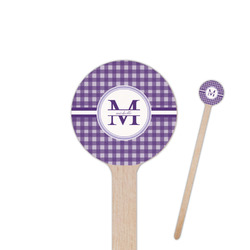 Gingham Print 6" Round Wooden Stir Sticks - Single Sided (Personalized)