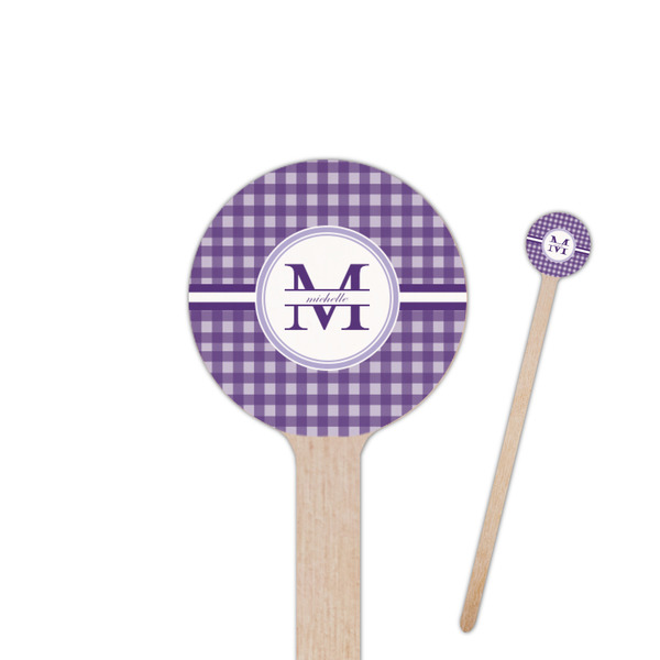 Custom Gingham Print 6" Round Wooden Stir Sticks - Double Sided (Personalized)
