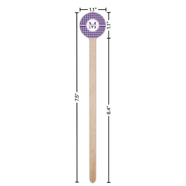 Gingham Print Wooden 7.5" Stir Stick - Round - Dimensions