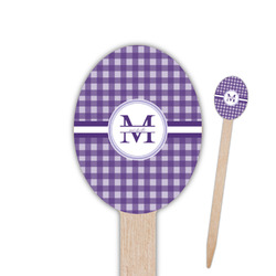 Gingham Print Oval Wooden Food Picks - Single Sided (Personalized)