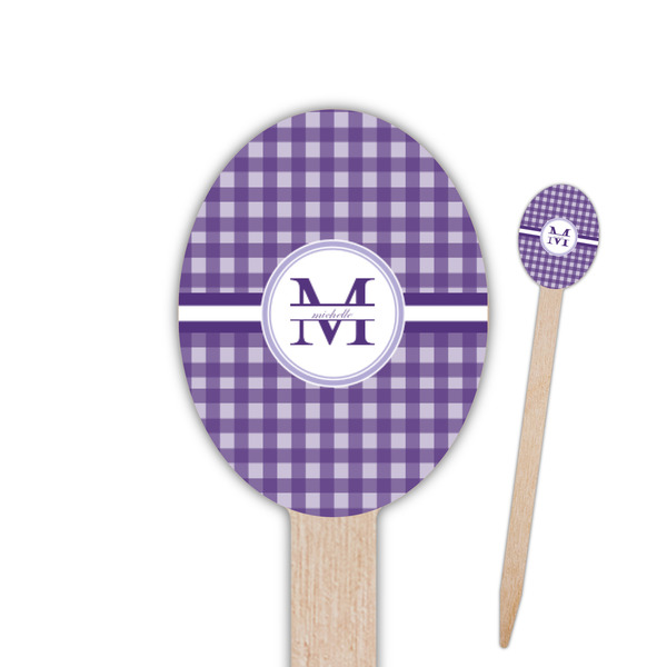Custom Gingham Print Oval Wooden Food Picks - Single Sided (Personalized)