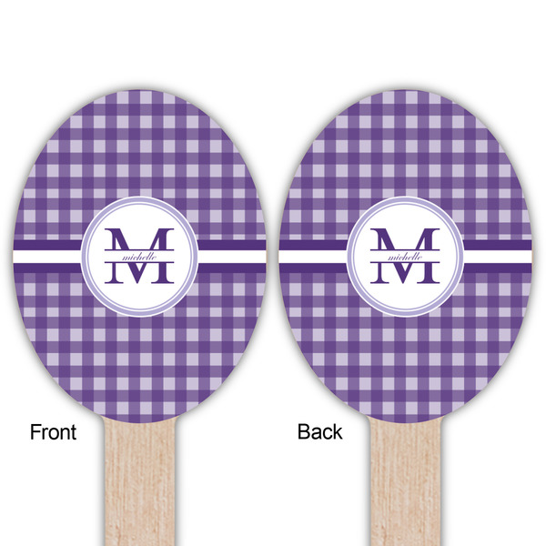 Gingham Print Wooden Food Pick - Oval - Double Sided - Front & Back