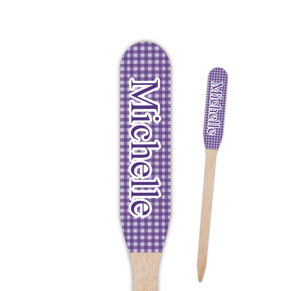 Custom Gingham Print Paddle Wooden Food Picks - Single Sided (Personalized)