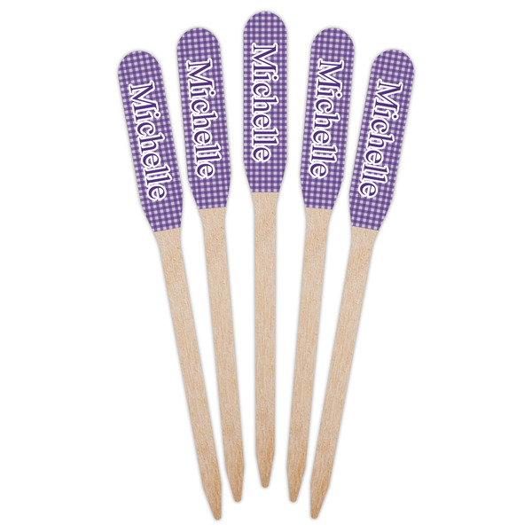 Gingham Print Wooden Food Pick - Paddle - Fan View