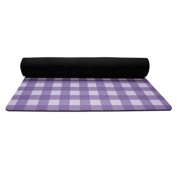 Gingham Print Yoga Mat Rolled up Black Rubber Backing