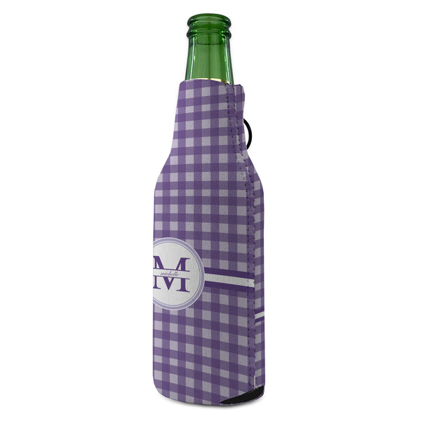 Gingham Print Zipper Bottle Cooler - ANGLE (bottle)