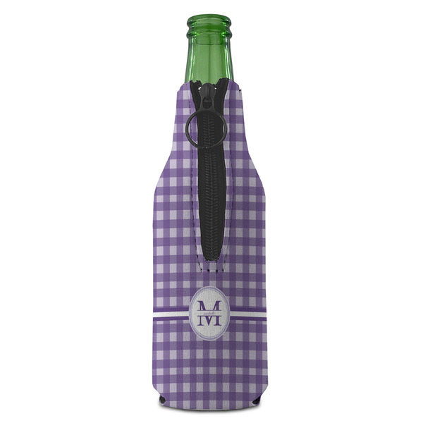 Gingham Print Zipper Bottle Cooler - BACK (bottle)