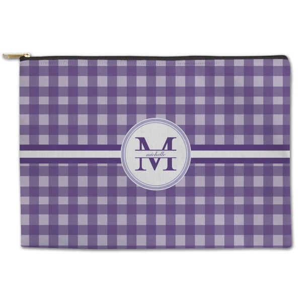 Custom Gingham Print Zipper Pouch - Large - 12.5"x8.5" (Personalized)