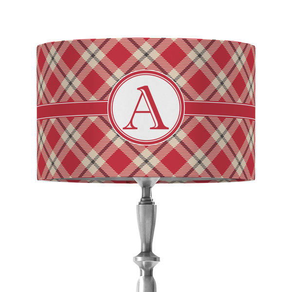 Red & Tan Plaid 12" Drum Lampshade - ON STAND (Fabric)