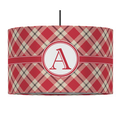 Red & Tan Plaid 12" Drum Pendant Lamp - Fabric (Personalized)