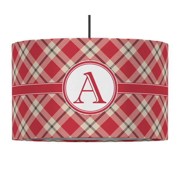 Custom Red & Tan Plaid 12" Drum Pendant Lamp - Fabric (Personalized)