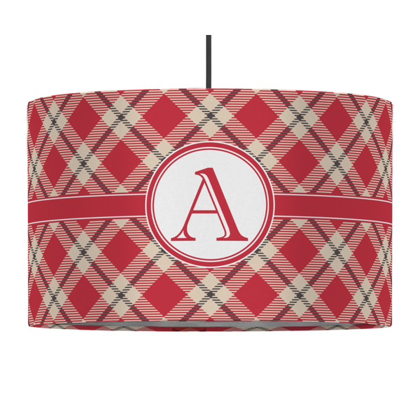 Red & Tan Plaid 12" Drum Lampshade - PENDANT (Fabric)