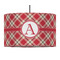 Red & Tan Plaid 12" Drum Pendant Lamp - Fabric (Personalized)