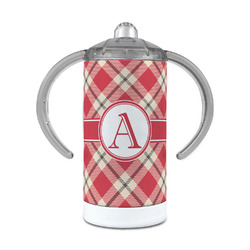 Red & Tan Plaid 12 oz Stainless Steel Sippy Cup (Personalized)