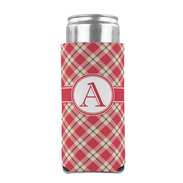 Red & Tan Plaid 12oz Tall Can Sleeve - FRONT (on can)