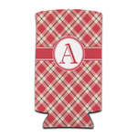 Red & Tan Plaid Can Cooler (tall 12 oz) (Personalized)