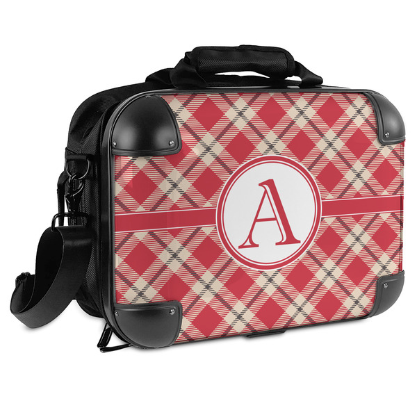 Custom Red & Tan Plaid Hard Shell Briefcase (Personalized)