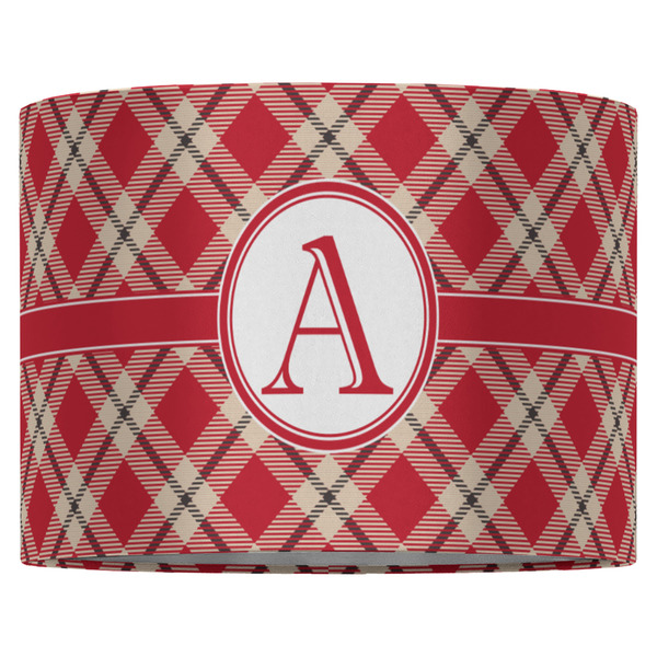 Red & Tan Plaid 16" Drum Lampshade - FRONT (Fabric)