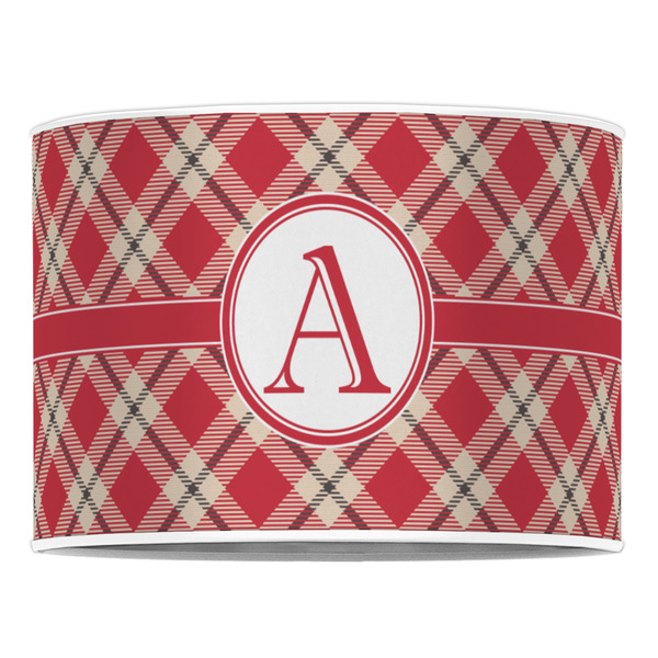 Red & Tan Plaid 16" Drum Lampshade - FRONT (Poly Film)