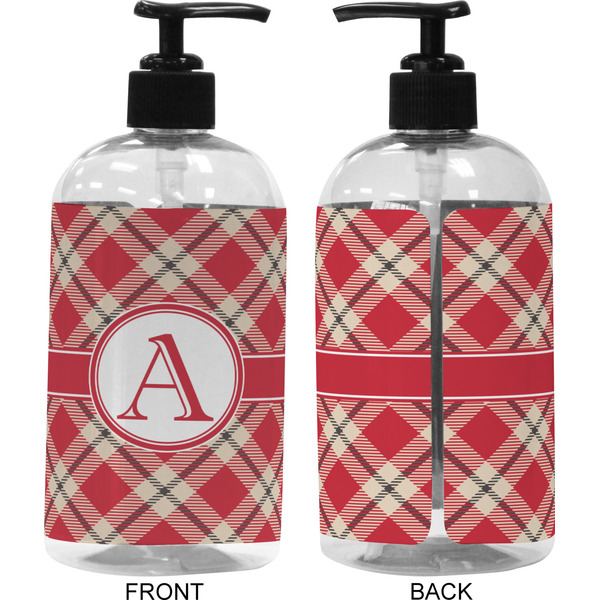 Red & Tan Plaid 16 oz Plastic Liquid Dispenser (Approval)