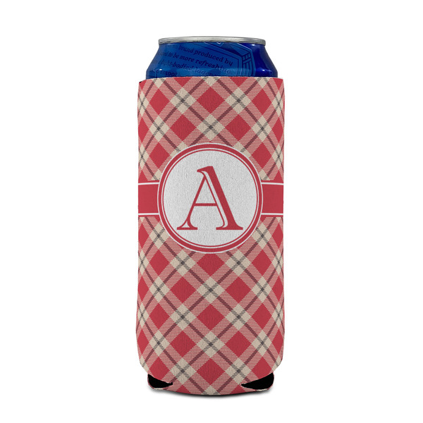 Red & Tan Plaid 16oz Can Sleeve - FRONT (on can)