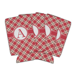 Red & Tan Plaid Can Cooler (16 oz) - Set of 4 (Personalized)