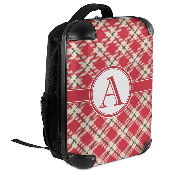 Red & Tan Plaid 18" Hard Shell Backpacks - ANGLED VIEW