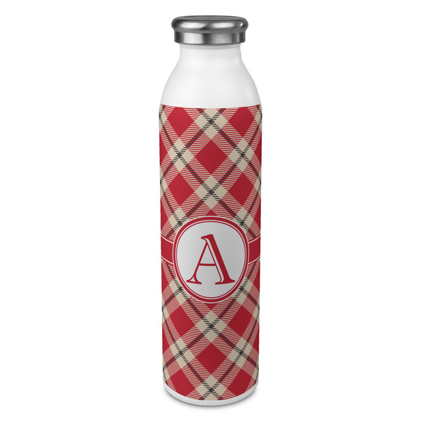 Custom Red & Tan Plaid 20oz Stainless Steel Water Bottle - Full Print (Personalized)