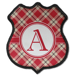 Red & Tan Plaid Iron On Shield Patch C w/ Initial