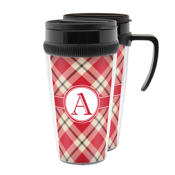Custom Red & Tan Plaid Acrylic Travel Mug (Personalized)