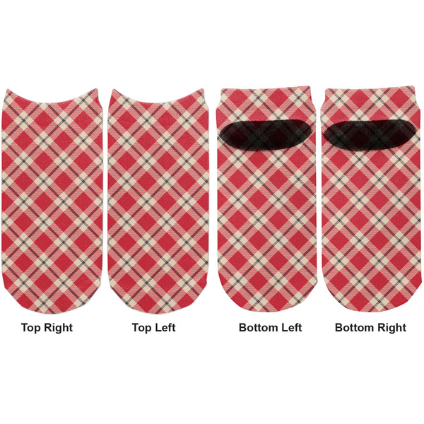 Red & Tan Plaid Adult Ankle Socks - Double Pair - Front and Back - Apvl