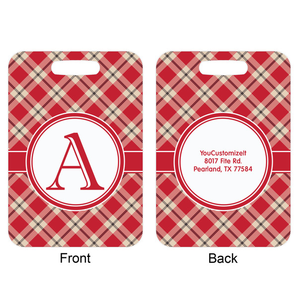 Red & Tan Plaid Aluminum Luggage Tag (Front + Back)