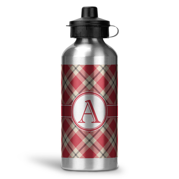 Custom Red & Tan Plaid Water Bottle - Aluminum - 20 oz (Personalized)