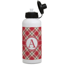 Red & Tan Plaid Water Bottles - Aluminum - 20 oz - White (Personalized)