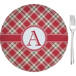 Red & Tan Plaid 8" Glass Appetizer / Dessert Plates - Single or Set (Personalized)