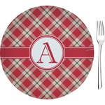 Red & Tan Plaid 8" Glass Appetizer / Dessert Plates - Single or Set (Personalized)