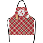 Red & Tan Plaid Apron With Pockets w/ Initial