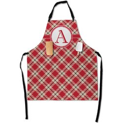Red & Tan Plaid Apron With Pockets w/ Initial
