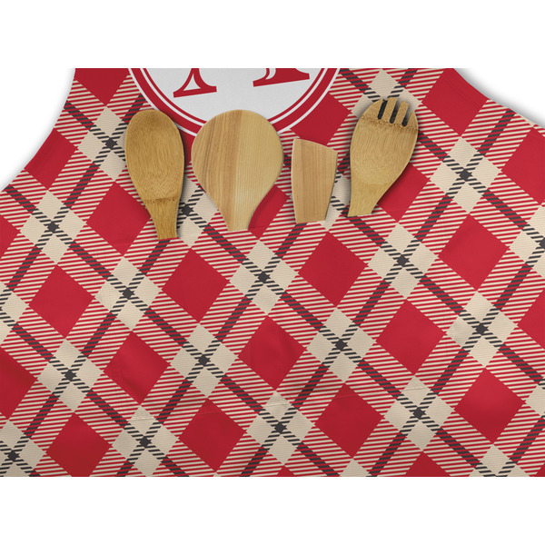 Red & Tan Plaid Apron - Pocket Detail with Props