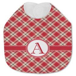 Red & Tan Plaid Jersey Knit Baby Bib w/ Initial
