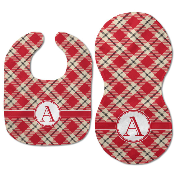 Red & Tan Plaid Baby Bib & Burp Set - Approval (new bib & burp)