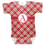 Red & Tan Plaid Baby Bodysuit 6-12 w/ Initial
