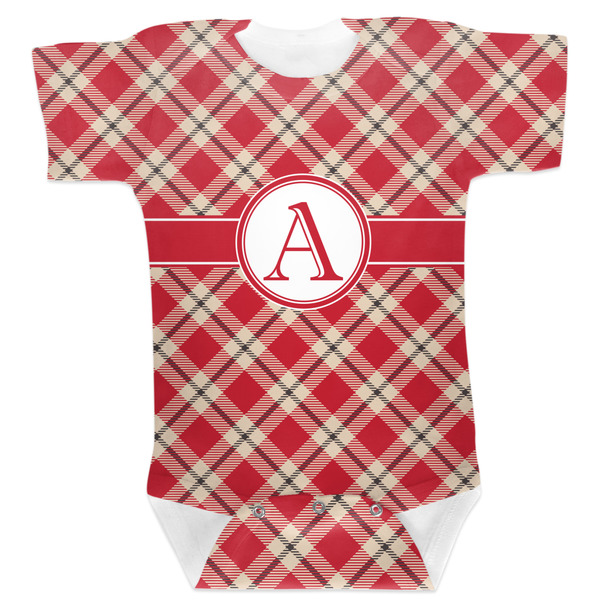 Custom Red & Tan Plaid Baby Bodysuit 3-6 w/ Initial