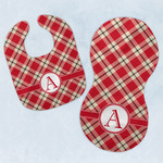Red & Tan Plaid Baby Bib & Burp Set w/ Initial
